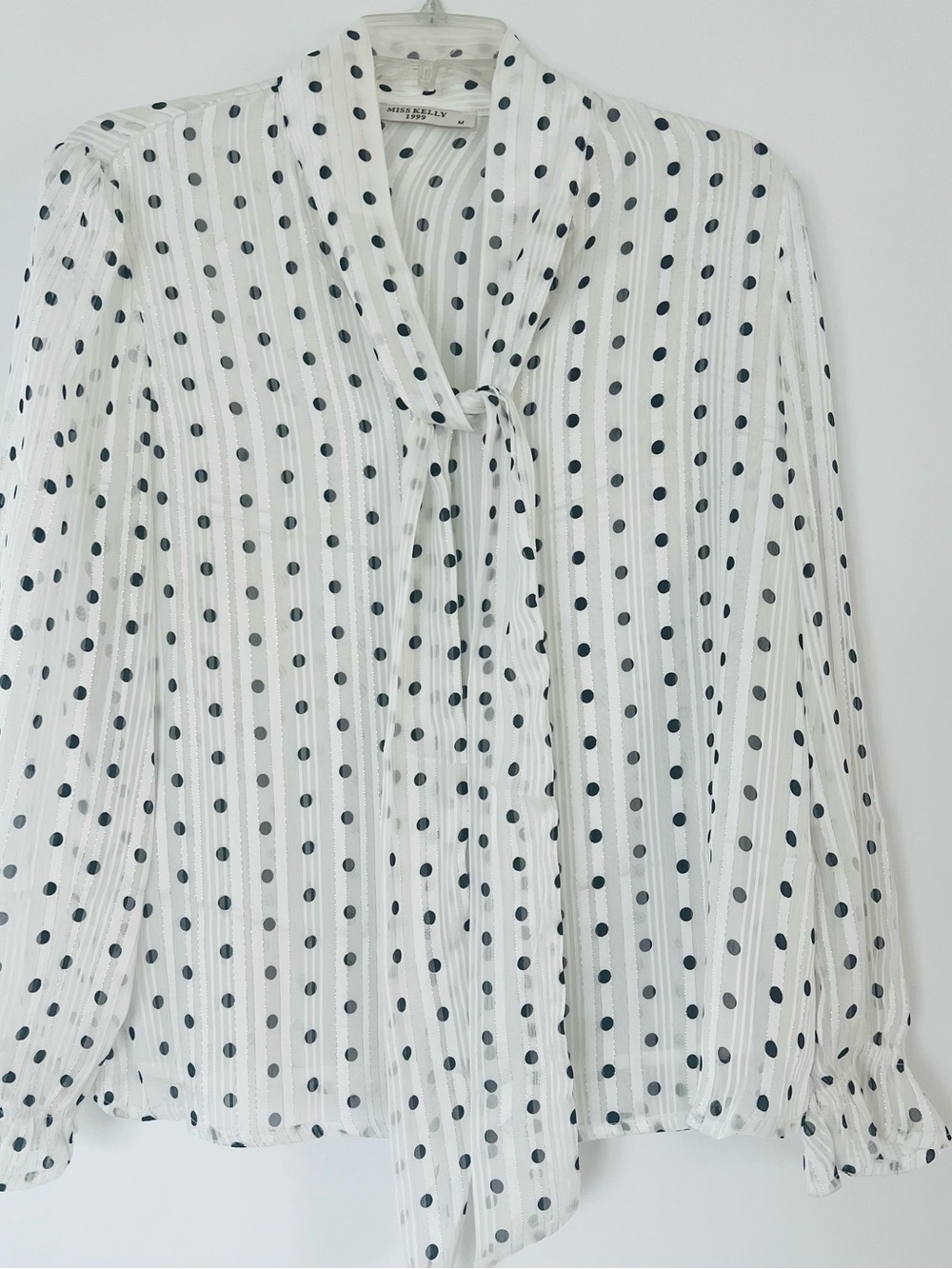 Beautiful Miss Kelly 1999 Polka Dot Tie-Neck Blouse in White and Black
